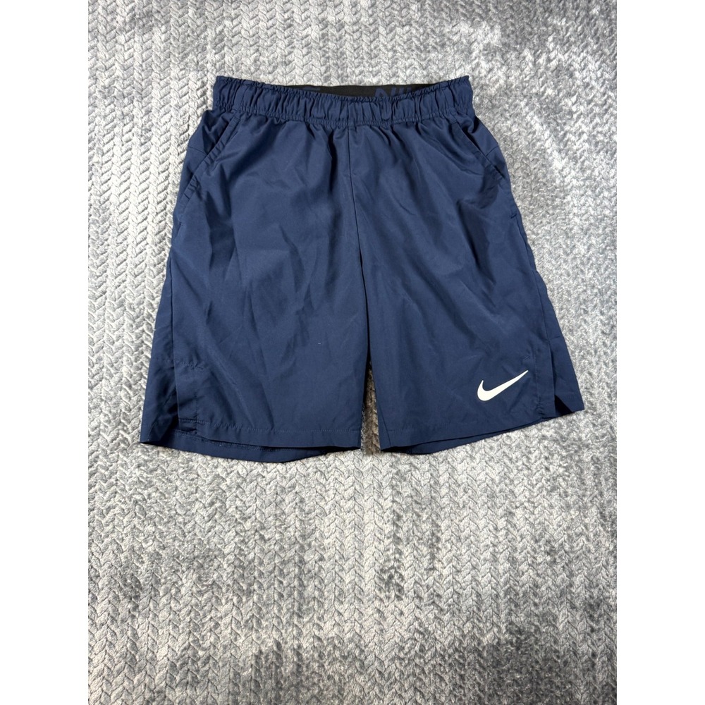 Nike Dri Fit Training Shorts Mens Small Navy Blue Logo Performance Elastic Waist